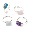 4Pcs 4 Styles Column Natural Apatite & Aquamarine & Amethyst & Rose Quartz Finger Rings Sets RJEW-TA00149-1