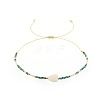 Vintage Glass Seed Bead & Natural Shell & Brass Beads Braided Bead Bracelets QU4025-1-1