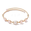 Natural Rose Quartz Round Beaded Cuff Bangle BJEW-JB10113-02-1