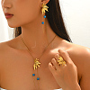 Stainless Steel & Plastic Imitation Pearl Flower Tassels Earrings & Necklaces & Rings Sets for Women DQ9834-1-4