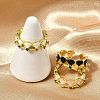 Brass Micro Pave Cubic Zirconia Enamel Cuff Rings for Women RJEW-L113-029G-2