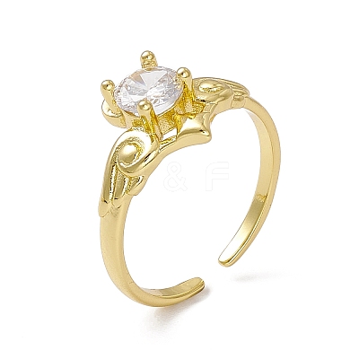 Cubic Zirconia Wing Open Cuff Ring RJEW-M144-10G-1