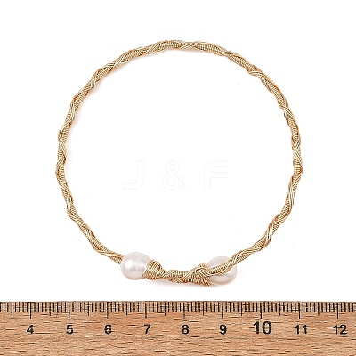 Natural Cultured Freshwater Pearl Rice Wire Wrapped Brass Cuff Bangles for Women BJEW-JB14301-1