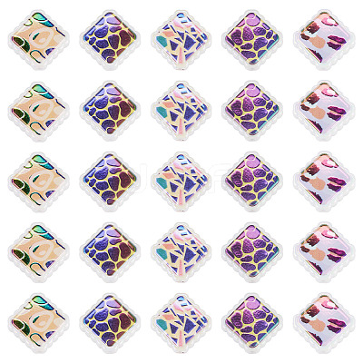 30Pcs Rainbow Iridescent Printed Opaque Acrylic Beads OACR-TA0001-73A-1