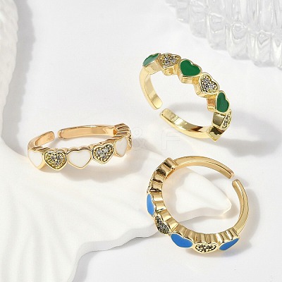 Brass Micro Pave Clear Cubic Zirconia Enamel Cuff Rings for Women RJEW-L113-033G-1