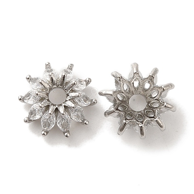 Brass Micro Pave Clear Cubic Zirconia Bead Caps KK-C072-01A-P-1