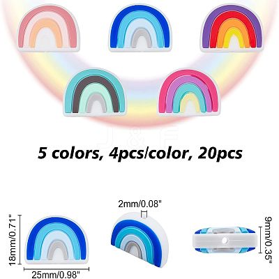 20Pcs 5 Colors Silicone Beads SIL-CA0001-09-1