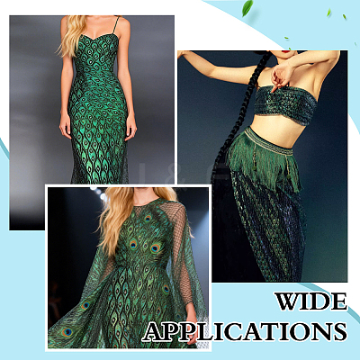2 Yards Laser Polyester Imitation Peacock Feather Fabric DIY-PH0038-39A-1