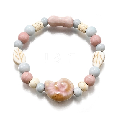 Handmade Porcelain Beads & Synthetic Howlite Beads Stretch Bracelets for Women BJEW-D307-01D-1