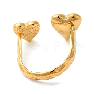 Heart 304 Stainless Steel Micro Pave Cubic Zirconia Open Cuff Rings RJEW-S415-01G-01-1
