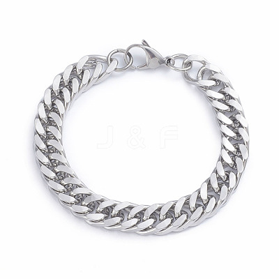 Tarnish Resistant Men's 304 Stainless Steel Diamond Cut Cuban Link Chain Bracelets BJEW-L673-002C-P-1