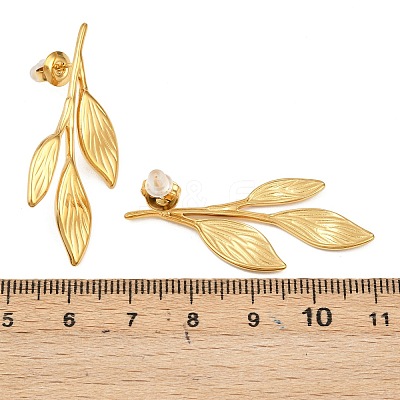 Leaf 304 Stainless Steel Stud Earrings EJEW-P332-02G-1