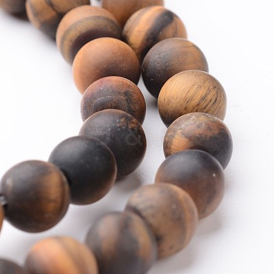 Frosted Round Natural Tiger Eye Bead Strands G-J346-15-6mm-1