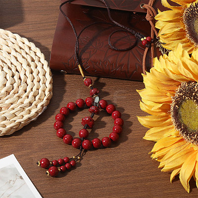 1Pc Cinnabar Round Beads Pendant Decorations HJEW-CA0001-77-1