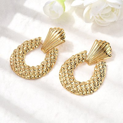 304 Stainless Steel Oval Dangle Stud Earrings EJEW-K268-40G-1