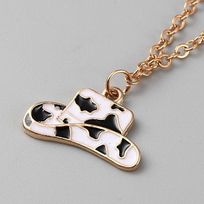 Cowboy Theme Enamel Pendant Necklace with Cable Chains NJEW-WH0013-17A-1