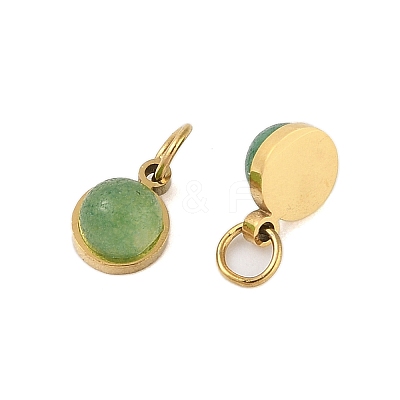 Ion Plating(IP) Natural Green Aventurine Half Round Charms with Jump Ring STAS-A097-05G-08-1