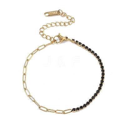 304 Stainless Steel Paperclip Chain & Rhinestone Cup Chains  Bracelets for Women BJEW-D456-06G-02-1