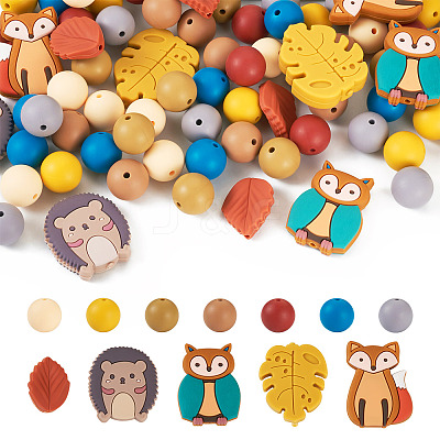 69Pcs 12 Style Food Grade Eco-Friendly Silicone Focal Beads SIL-BT0001-06-1