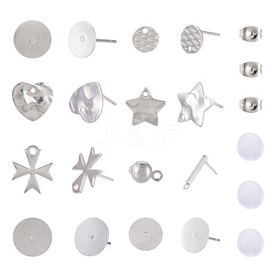 100Pcs Mixed Shapes 304 Stainless Steel Stud Earring Settings & Findings STAS-TA0005-88-1