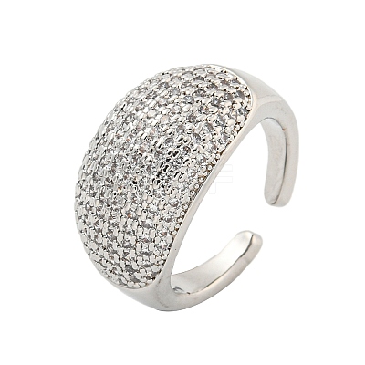 Real Platinum Plated Brass Micro Pave Clear Cubic Zirconia Cuff Rings RJEW-L113-016P-03-1