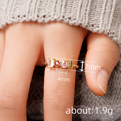 Oval & Horse Eye & Rectangle Brass with Colorful Cubic Zirconia Finger Rings FS-WGD0B16-04-1