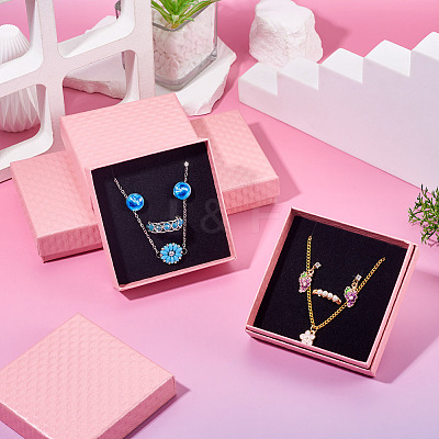 5Pcs Rhombus Textured Cardboard Jewelry Packing Boxes with Sponge Inside CBOX-TA0001-18D-1