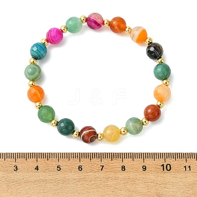 8MM Faceted Round Natural Agate(Dyed & Heated) and Brass Beaded Stretch Bracelets for Women BJEW-JB14031-1