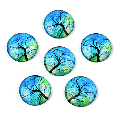 Half Round/Dome Tree Pattern Glass Flatback Cabochons for DIY Projects LS-GGLA-Q037-25mm-M28-03-1