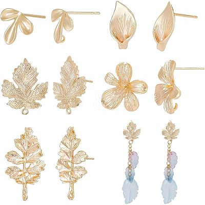 10Pcs 5 Style Brass Stud Earring Findings KK-CA0002-05-1
