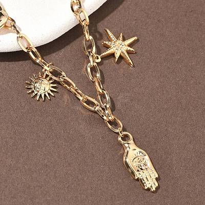 304 Stainless Steel Hamsa Hand Heart Sun Pendant Bib Necklaces for Women NJEW-B151-02G-1