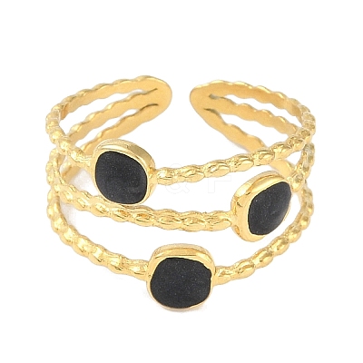 Ion Plating(IP) 304 Stainless Steel Enamel Square Cuff Finger Rings RJEW-L107-058G-02-1