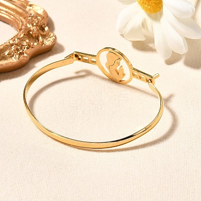 201 Stainless Steel Flat Round Link Bangles for Women BJEW-R014-01G-05-1