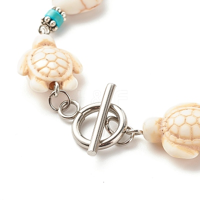 Heart & Tortoise Synthetic Turquoise(Dyed) Beaded Bracelet BJEW-JB07302-01-1
