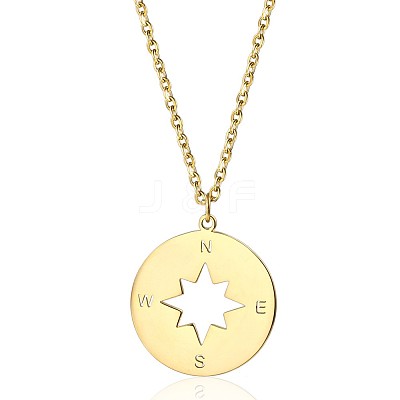 Fashionable 304 Stainless Steel Compass Pendant Necklaces for Women's Daily Wear YQ3893-2-1