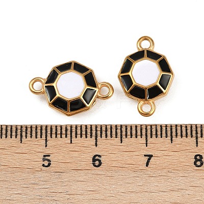 304 Stainless Steel Black and White Enamel Octagon Connector Charms STAS-Z140-11G-1