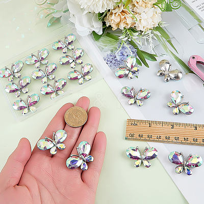 Platinum Tone Alloy Rhinestone Butterfly Cabochons DIY-FG0009-98A-1