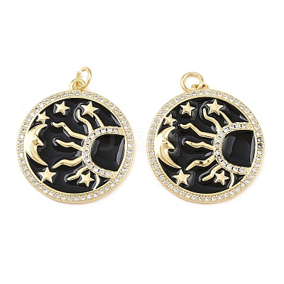 Brass Enamel Cubic Zirconia Pendants KK-L251-23G-02-1