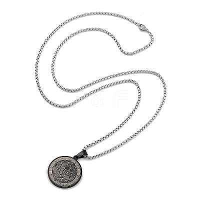 Retro Mandala 201 Stainless Steel Box Chain Constellation Pendant Necklaces for Women Men NJEW-M223-01J-1