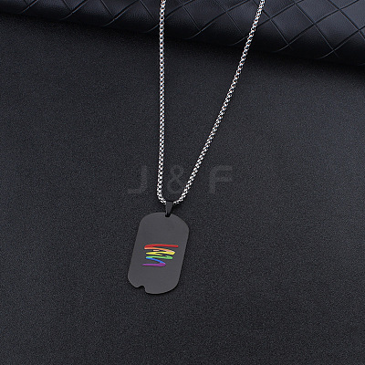 304 Stainless Steel Rainbow Pride Rectangle Dog Tag Pendant Necklaces for Men WG2A5C1-01-1