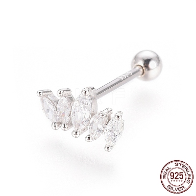 Anti-Tarnish Rhodium Plated 925 Sterling Silver Barbell Cartilage Earrings STER-I018-01P-1