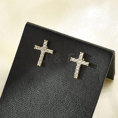 Brass Micro Pave Clear Cubic Zirconia Stud Earrings EJEW-R016-26G-18-1