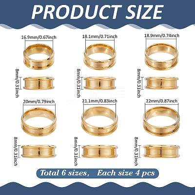 24Pcs 6 Styles 201 Stainless Steel Grooved Finger Ring Settings STAS-ME0003-12G-1