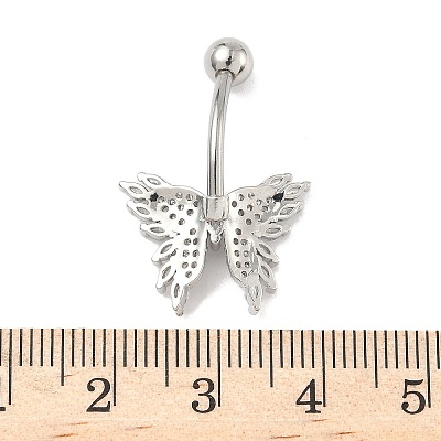 Brass Pave Clear Cubic Zirconia Curved Barbell Butterfly Belly Rings LS-AJEW-L099-01A-P-1