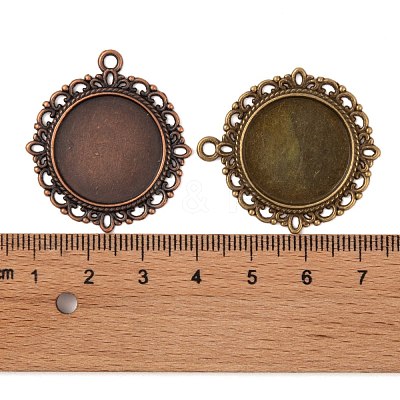 Flat Round Zinc Alloy Pendant Cabochon Settings PALLOY-X0013-NR-1