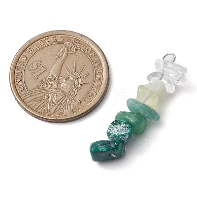 Gradient Color Natural Quartz Crystal & Natural Green Aventurine & Natural Prehnite & Natural Malachite Chip Beaded Pendants PALLOY-JF02790-05-1