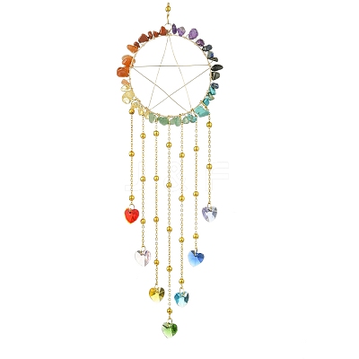 Heart Glass Pendant Decoration HJEW-JM02121-1