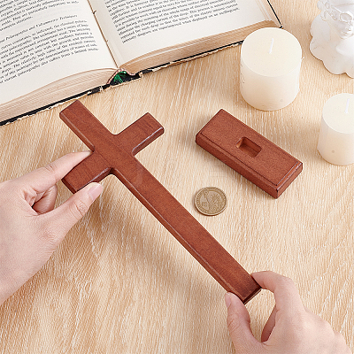 1Pc Wood Cross Display Decorations AJEW-HY0002-77-1