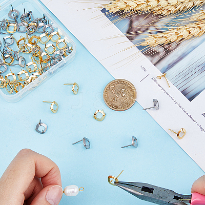 80Pcs 2 Colors 201 Stainless Steel Stud Earring Findings STAS-DC0011-33-1