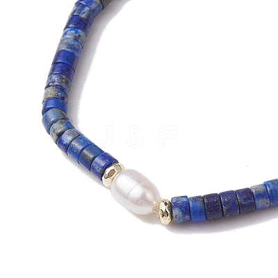 Natural Lapis Lazuli and Pearl Beads Btacelets BJEW-JB10681-01-1
